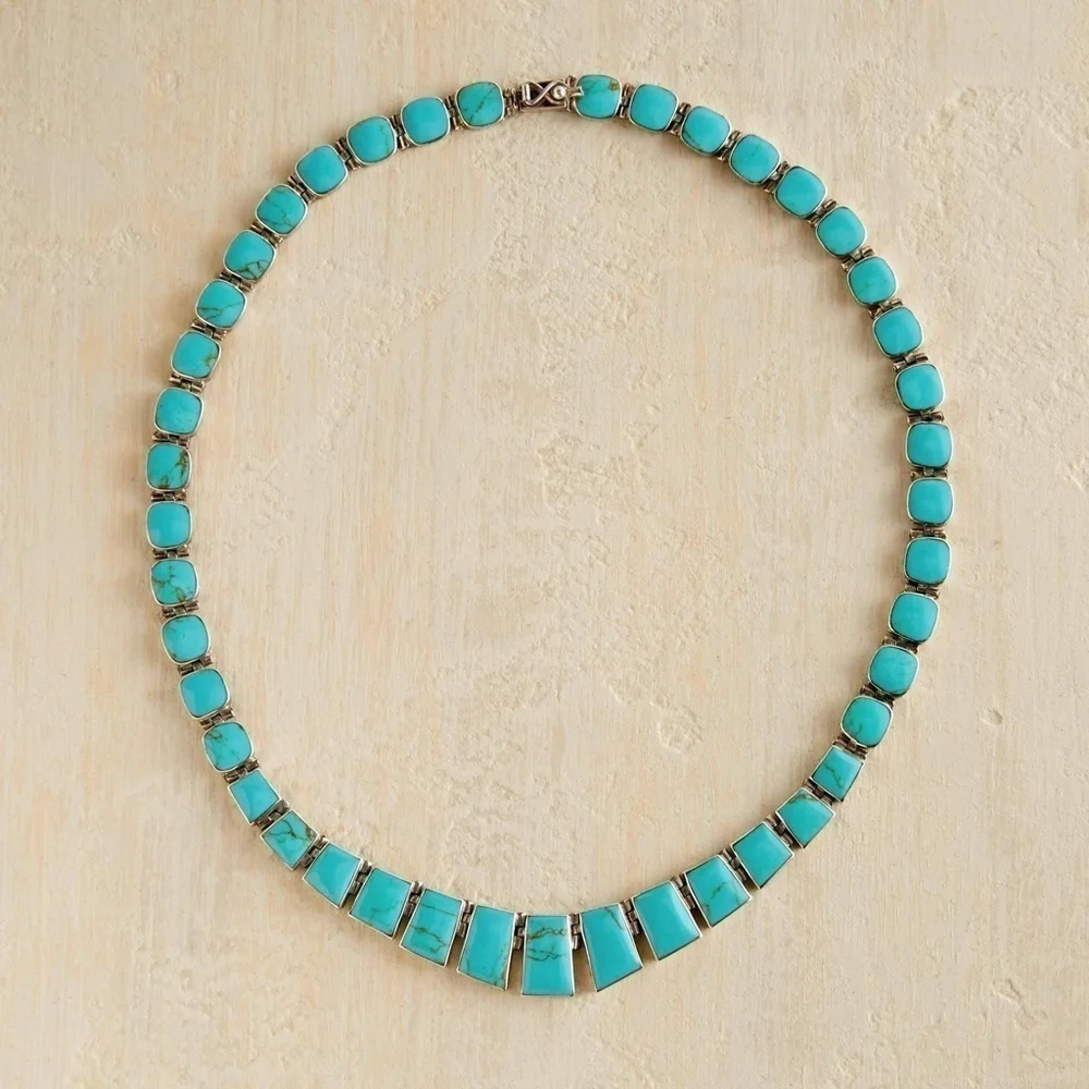 Vintage hand-cut Chilean Turquoise 925 silver earring and necklace set - Picture 8 of 10